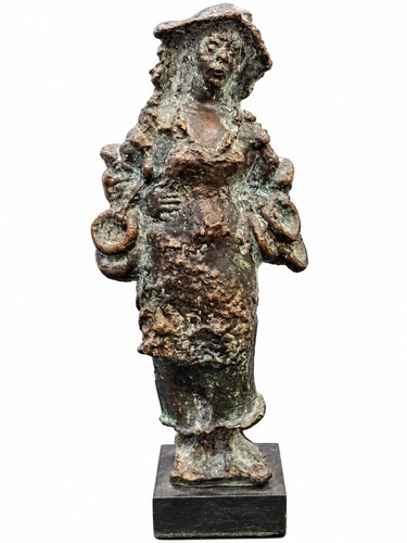 Bronze skulptur frau mit hut - frau,