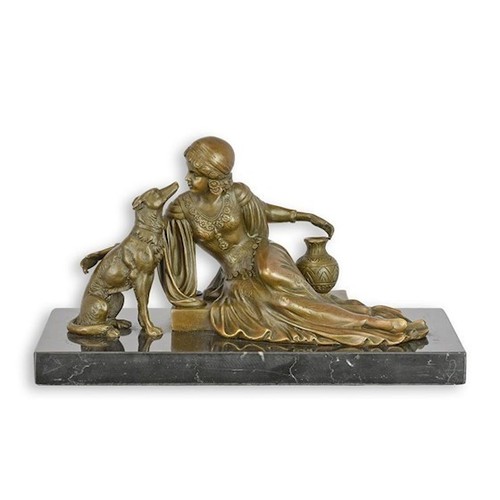 Bronzefigur dame mit barsoi - dame,
